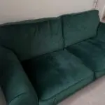 Brand new DFS sofas for sale premium quality barley used in a excellent condition gorgeous green sofas and 1 seater sofa which is brown with a little green table of the set