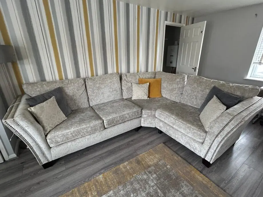 SCS crushed velvet corner sofa in cream