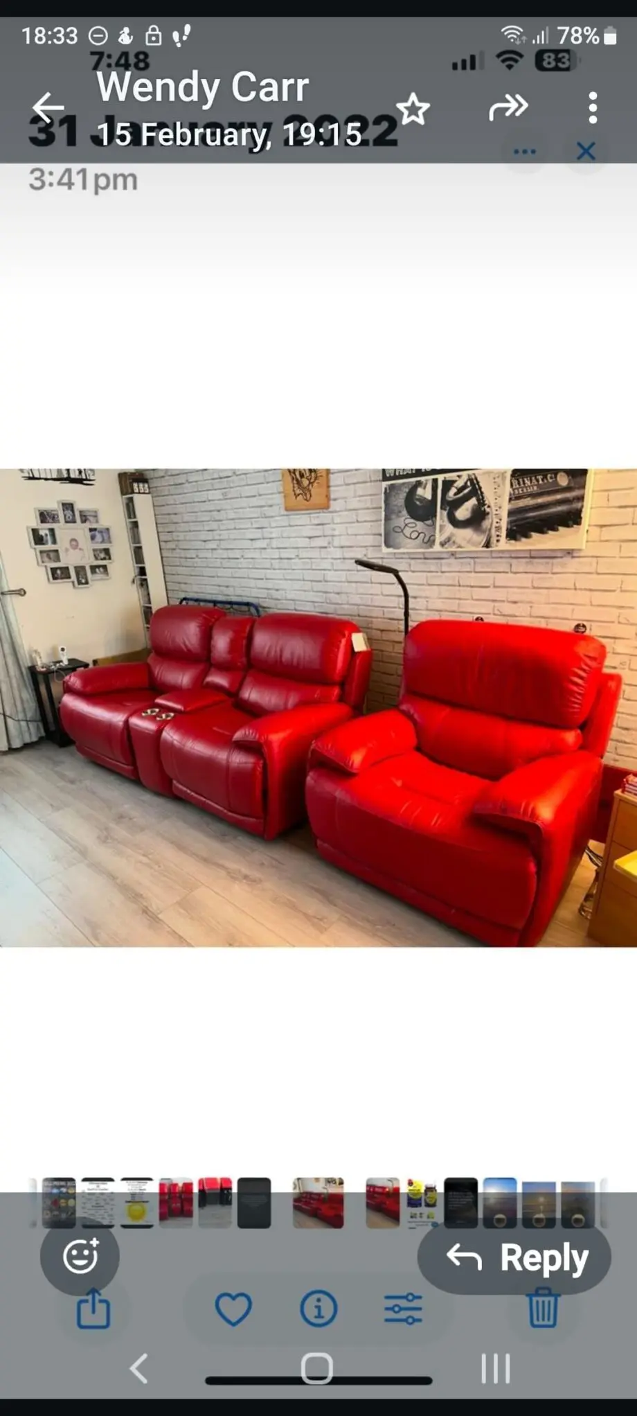 Furniture Village, Red Leather, Rocco, 2 seater sofa with central storage and cup holder and an Armchair.