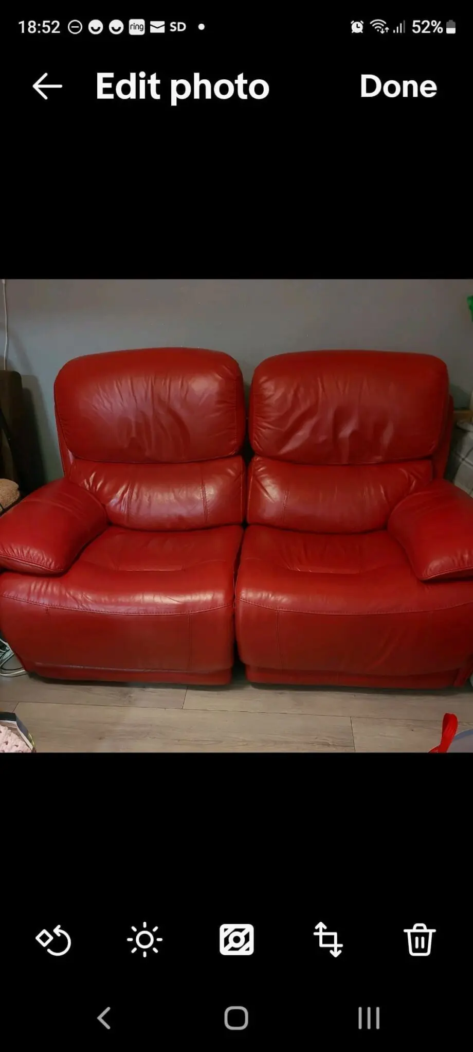 Furniture Village, Red Leather, Rocco, 2 seater sofa with central storage and cup holder and an Armchair.