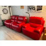 Furniture Village, Red Leather, Rocco, 2 seater sofa with central storage and cup holder and an Armchair.