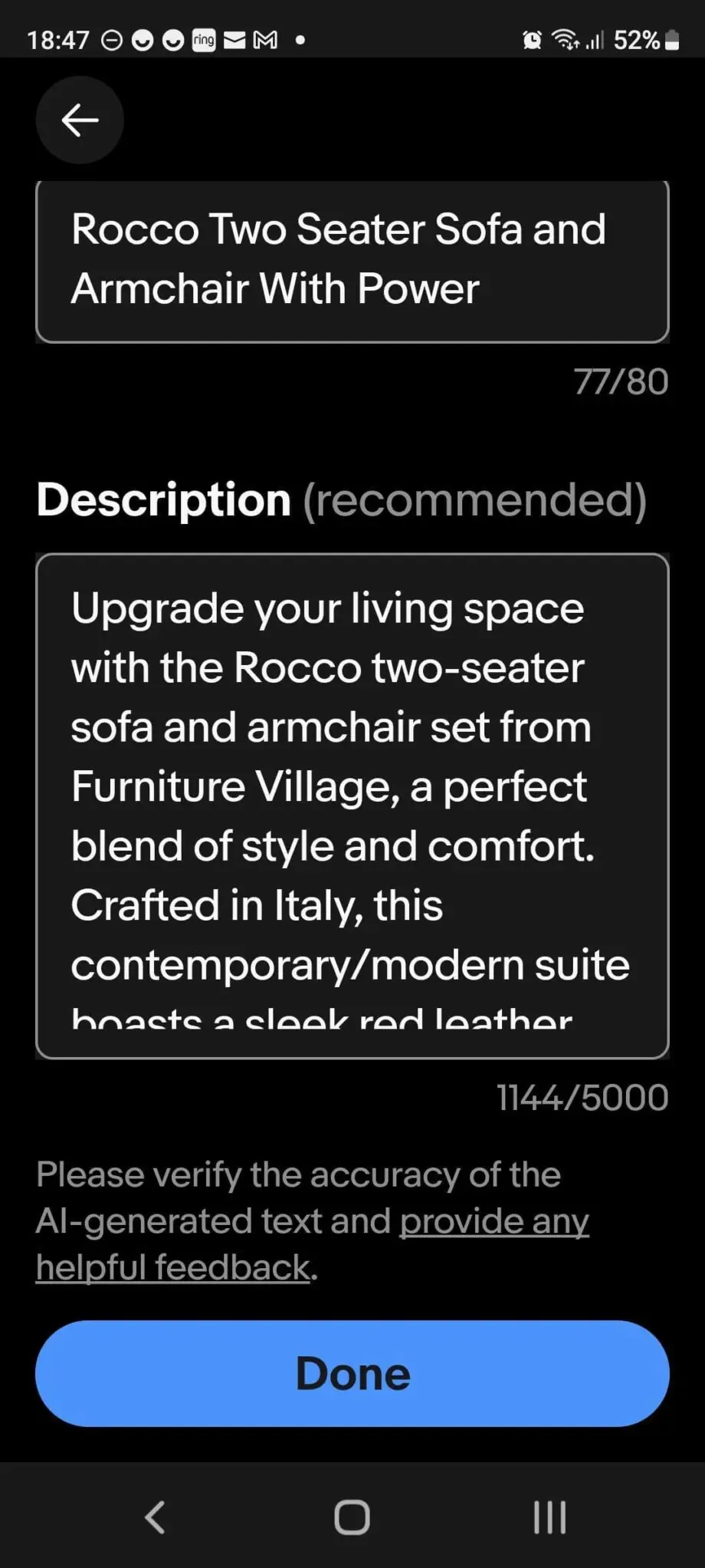 Furniture Village, Red Leather, Rocco, 2 seater sofa with central storage and cup holder and an Armchair.
