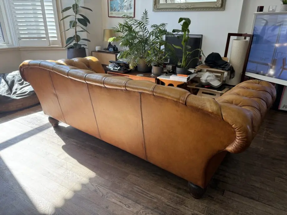 Brown Leather DFS Oskar Chesterfield Style Sofa