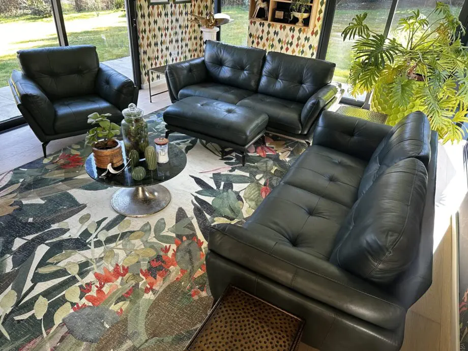DFS- Green Harlan Sofa Set (2x3 seater, chair and footstool)