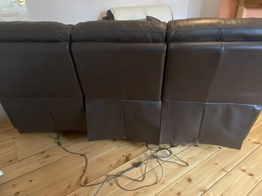 brand : Liberty, Colour : california walnut brown, Description : 3 seater double power recliner sofa.