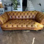 Brown Leather DFS Oskar Chesterfield Style Sofa