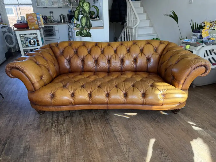 Brown Leather DFS Oskar Chesterfield Style Sofa