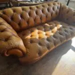 Brown Leather DFS Oskar Chesterfield Style Sofa