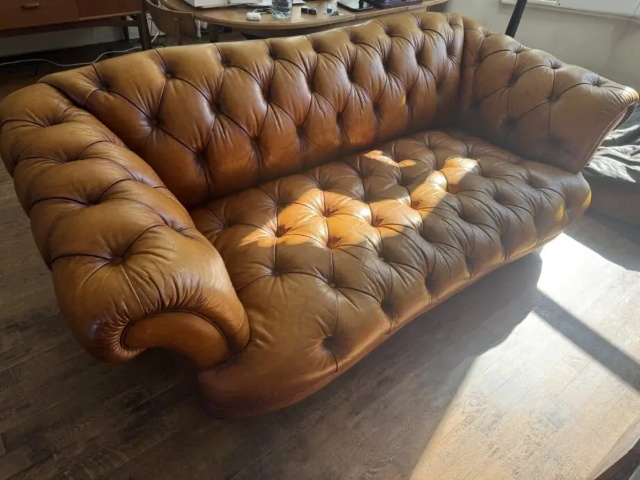 Brown Leather DFS Oskar Chesterfield Style Sofa