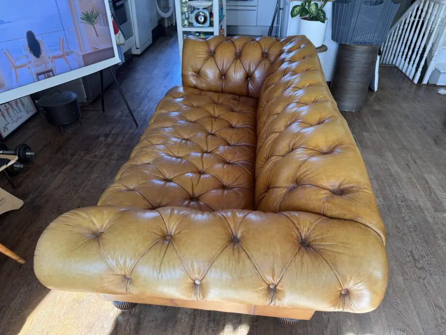 Brown Leather DFS Oskar Chesterfield Style Sofa