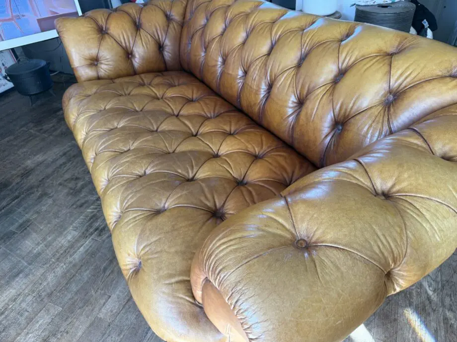 Brown Leather DFS Oskar Chesterfield Style Sofa
