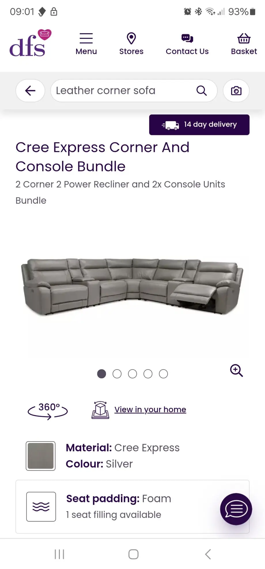 DFS Brown leather corner and console and footstall