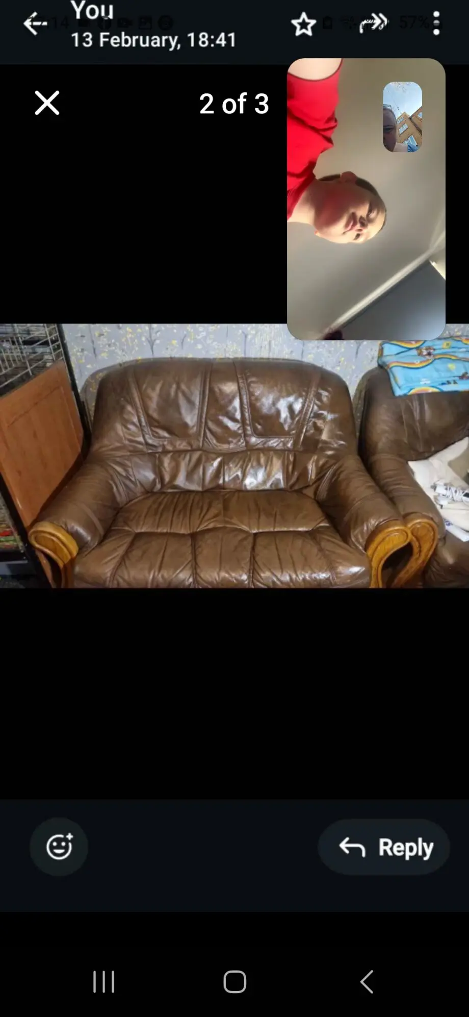 Brown leather sofa and foot stool