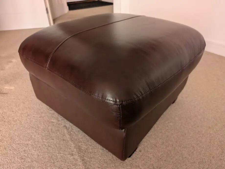 Harveys Brown Leather 2-Seater Recliner Sofa with Storage Footstool