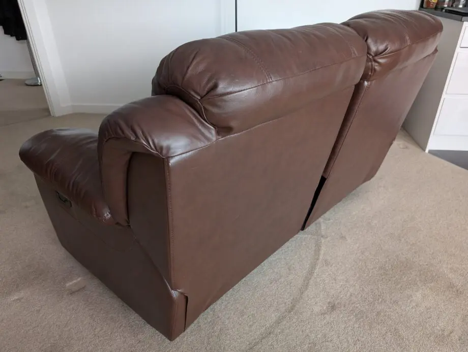 Harveys Brown Leather 2-Seater Recliner Sofa with Storage Footstool