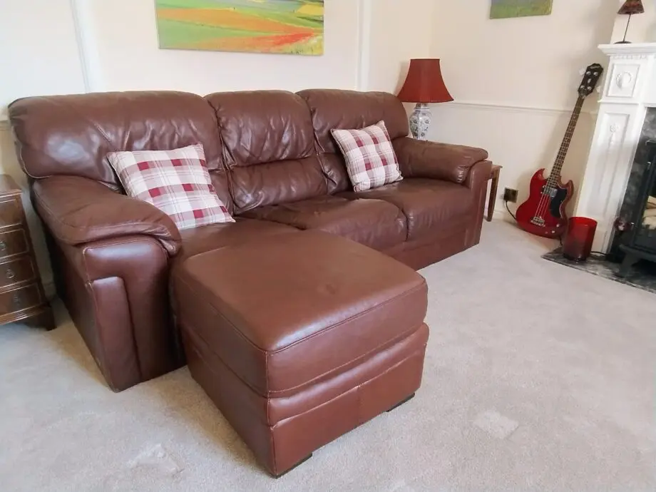 Luxury Comfy Brown Leather Sofa Set