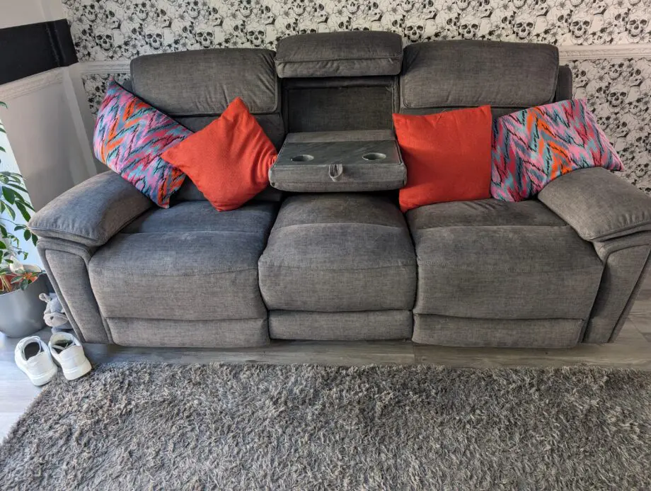Electric reclining sofa with fold away table and reading lights