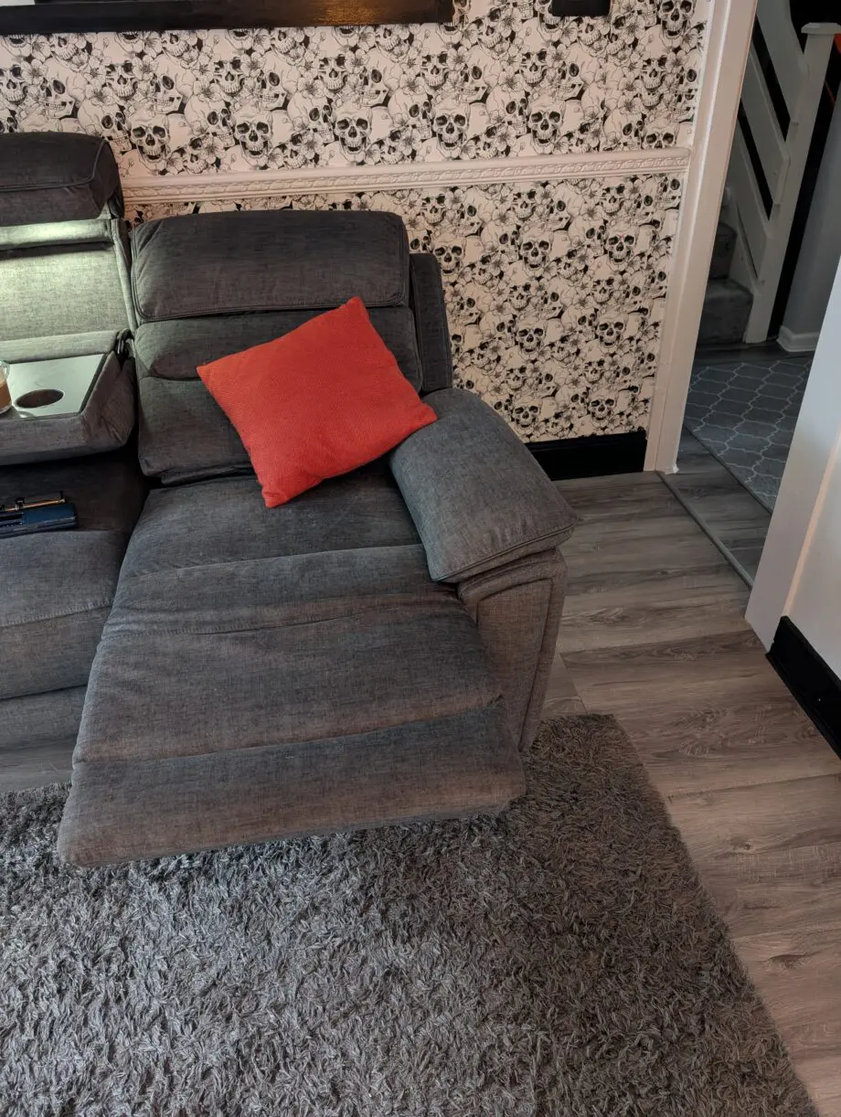 Electric reclining sofa with fold away table and reading lights