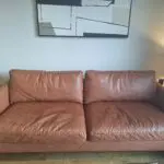 Modern 3-Seater Faux Leather Sofa – Orange Tan – Like New