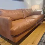 Modern 3-Seater Faux Leather Sofa – Orange Tan – Like New