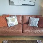 Modern 3-Seater Faux Leather Sofa – Orange Tan – Like New
