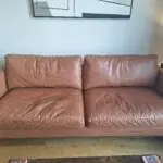 Modern 3-Seater Faux Leather Sofa – Orange Tan – Like New