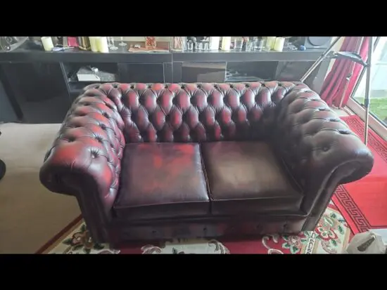 Chesterfield 100% Genuine Leather Two Seater Sofa antique oxblood red