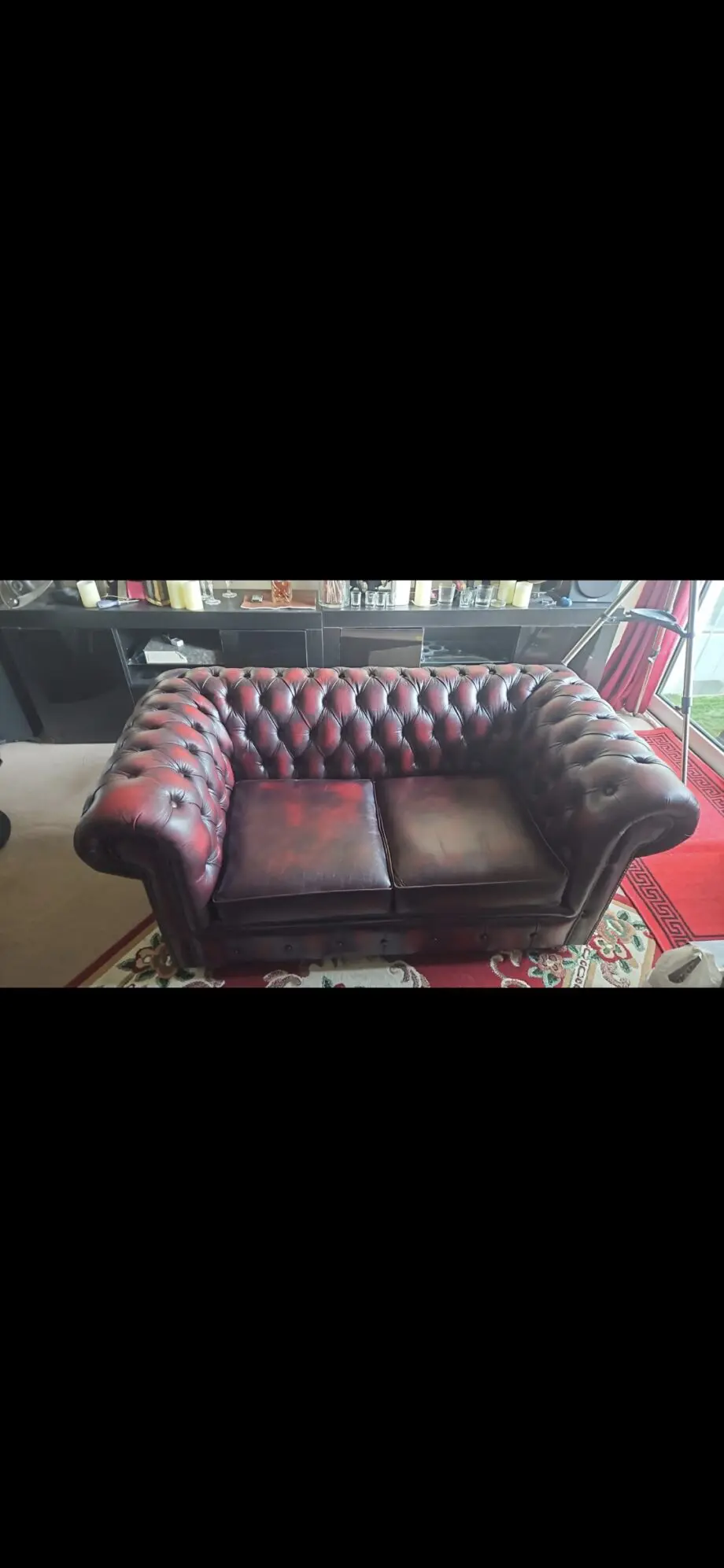 Chesterfield 100% Genuine Leather Two Seater Sofa antique oxblood red