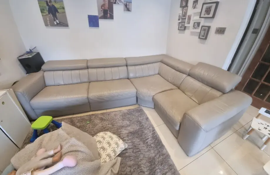 Grey leather sofa
