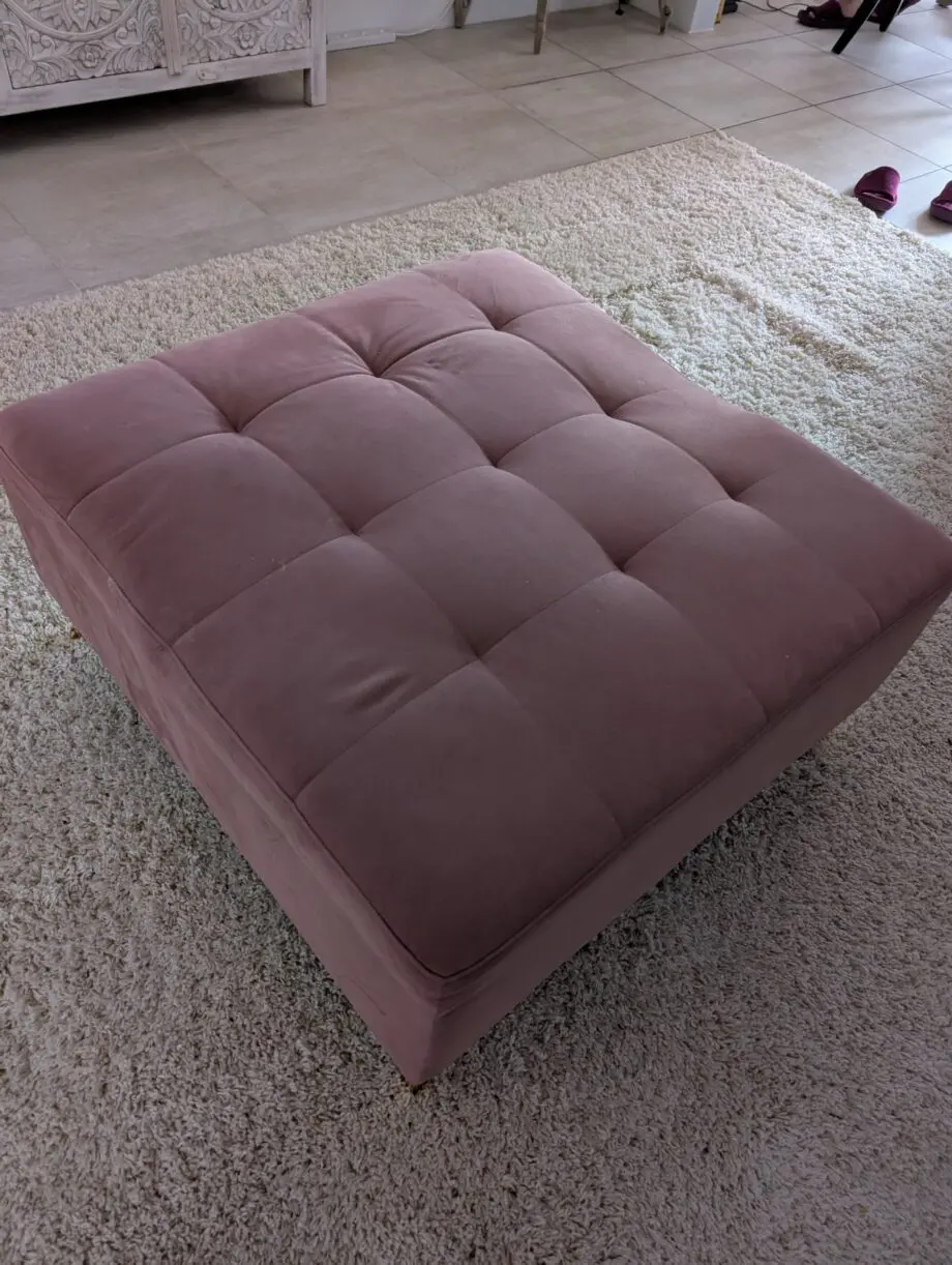 Pink velvet footstool