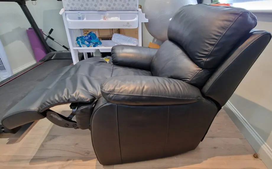 Sofology Black Leather Reclining Sofa and Chair (excellent condition)