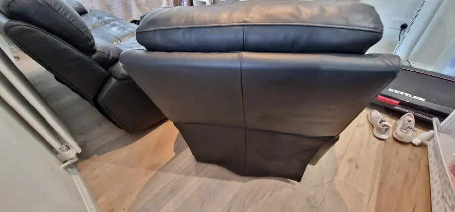 Sofology Black Leather Reclining Sofa and Chair (excellent condition)