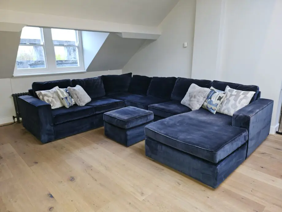 Moores interiors Navy Luxury bespoke U-shaped sofa