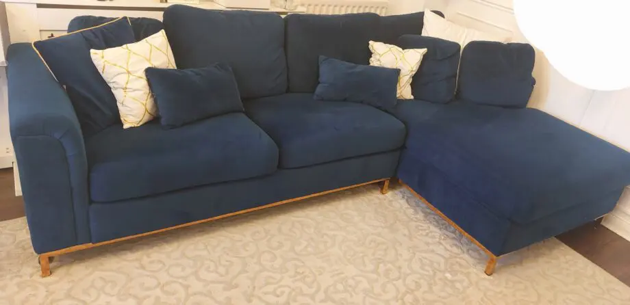 Beliani navy velvet L-shape sofa