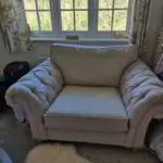Next beige button arm sofa and snuggle chair