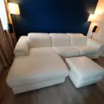 White Leather Nicoletti Italian 4 seat sofa with chaise long and powered recliner