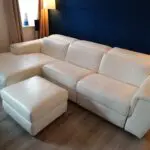 White Leather Nicoletti Italian 4 seat sofa with chaise long and powered recliner