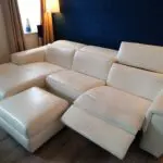 White Leather Nicoletti Italian 4 seat sofa with chaise long and powered recliner