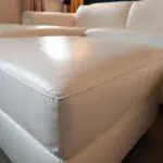 White Leather Nicoletti Italian 4 seat sofa with chaise long and powered recliner