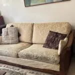 Multiyork solid walnut Bergère three-seater sofa - cream