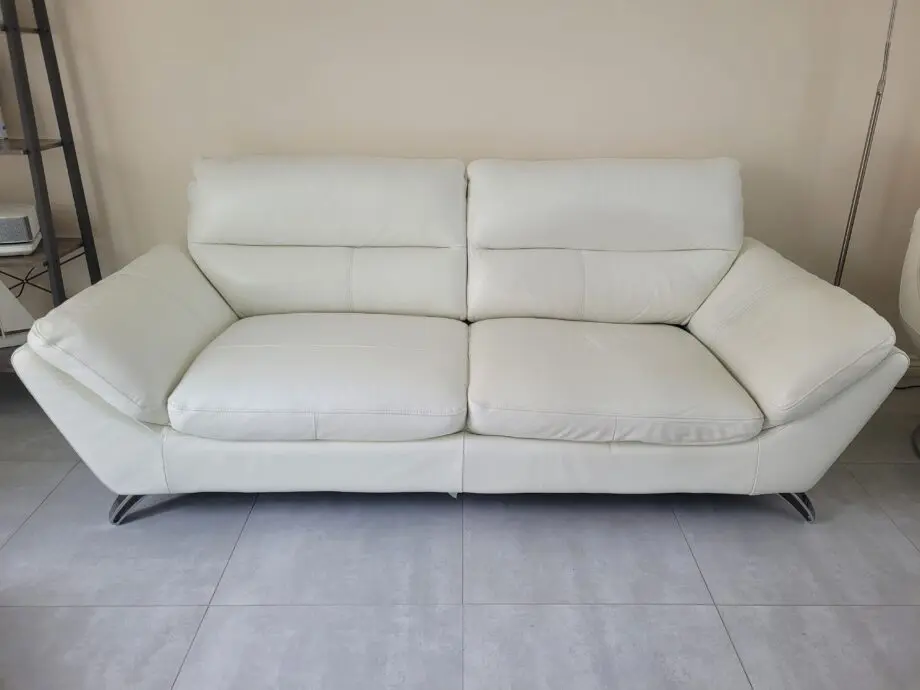 DFS white leather 3 seater sofa