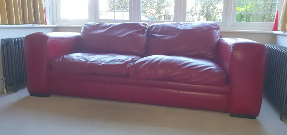 DFS Red Leather Retro 3 seater sofa's (x2) and 1 x Arm Chair - PRISTINE CONDITION