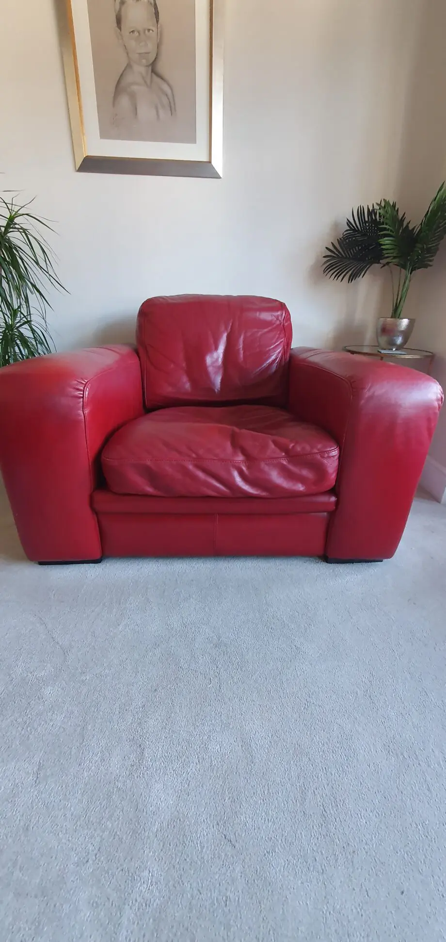 DFS Red Leather Retro 3 seater sofa's (x2) and 1 x Arm Chair - PRISTINE CONDITION