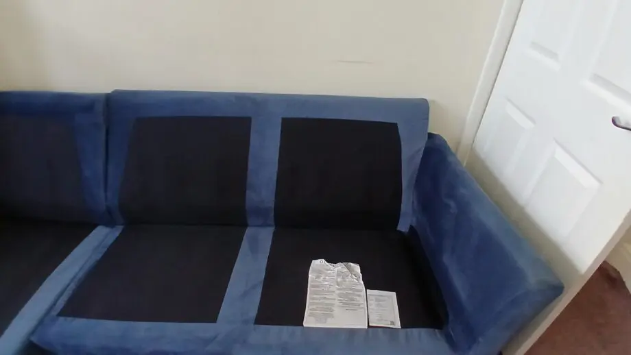 Debenham Dark Blue Velvet 'Abbeville' left-hand facing chaise corner sofa