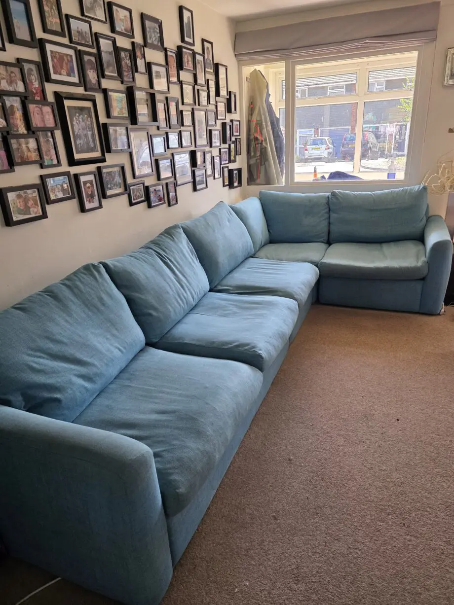 Loaf Chatnap modular corner sofa in Moroccan Blue Clever wooly fabric with storage
