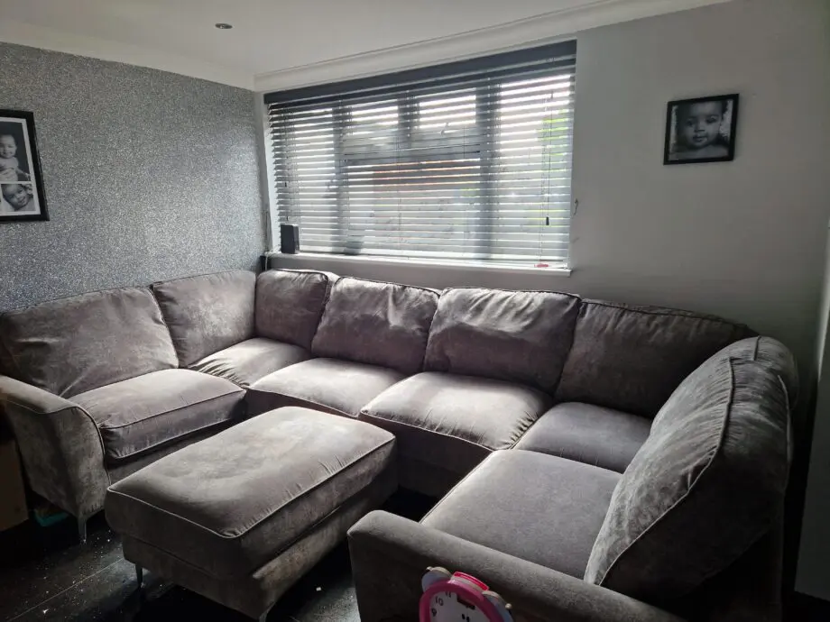 Kingston grey furniture village 6 seater u sofa with footstall