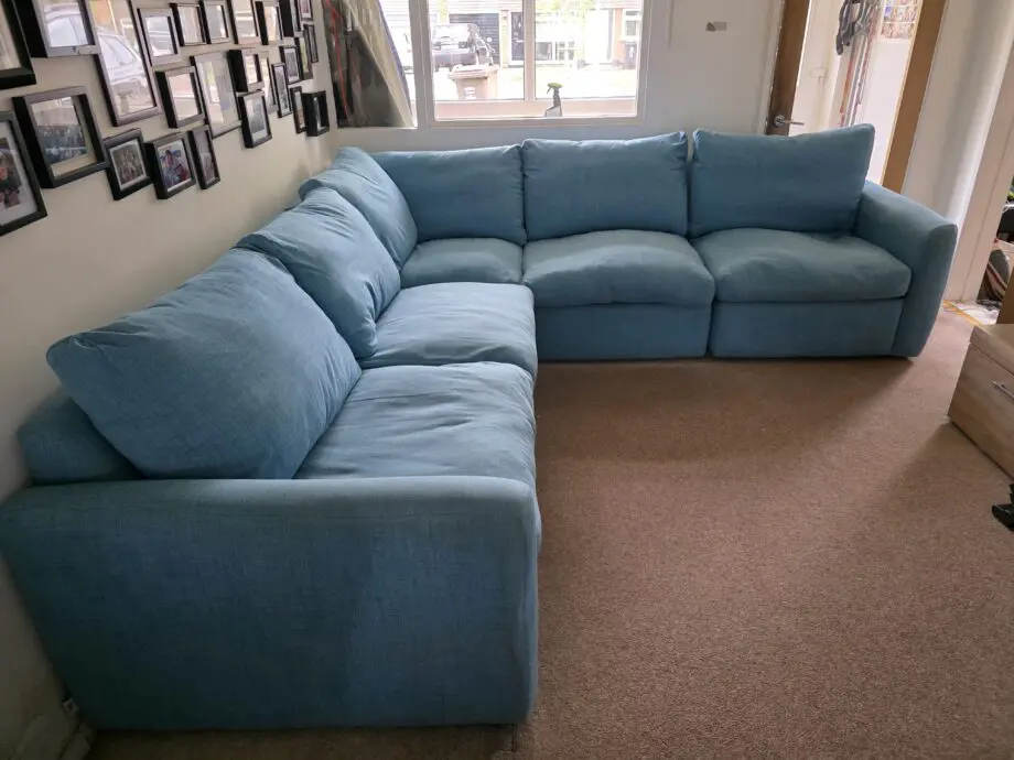 Loaf Chatnap modular corner sofa in Moroccan Blue Clever wooly fabric with storage