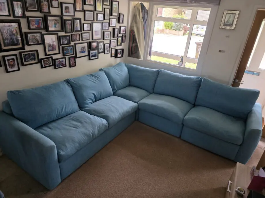 Loaf Chatnap modular corner sofa in Moroccan Blue Clever wooly fabric with storage