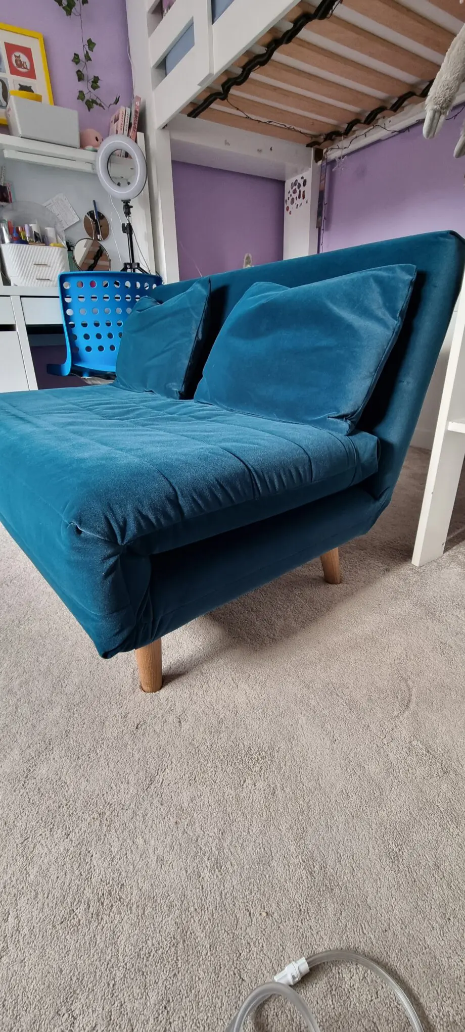 M&S Teal Velvet Logan Small Double Sofa Bed