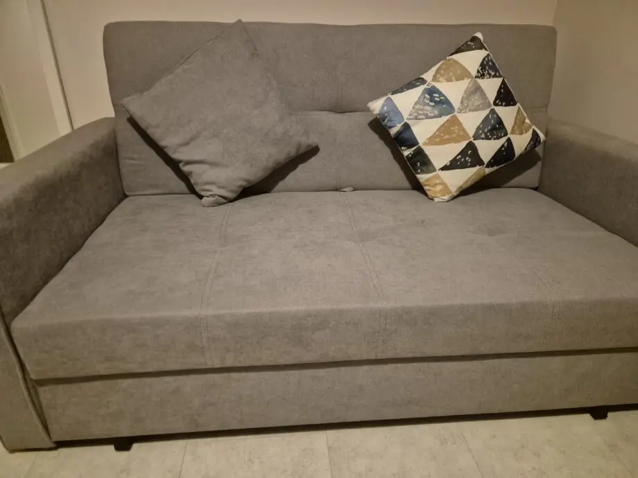 2 Seater Sofa Bed, Convertible Bed Settee, Modern Fabric Loveseat Sofa Couch with 2 Cushions, Hidden Storage for Living Room, Guest Room, Light Grey